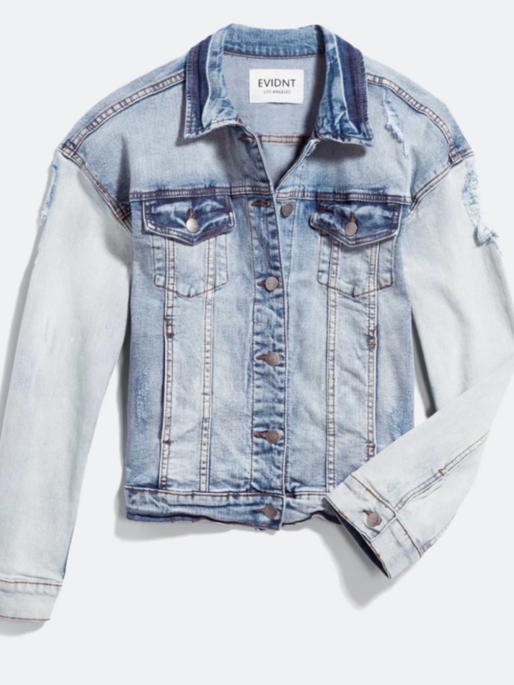 Evidnt Los Angeles Distressed Denim Jacket | Light Wash Button Front